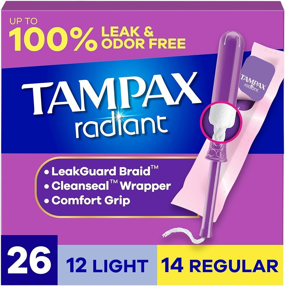 Tampax Radiant Tampons Multipack, with LeakGuard Braid, Light/Regular Absorbency, Unscented, 26 Count, Packaging May Vary - Product Image