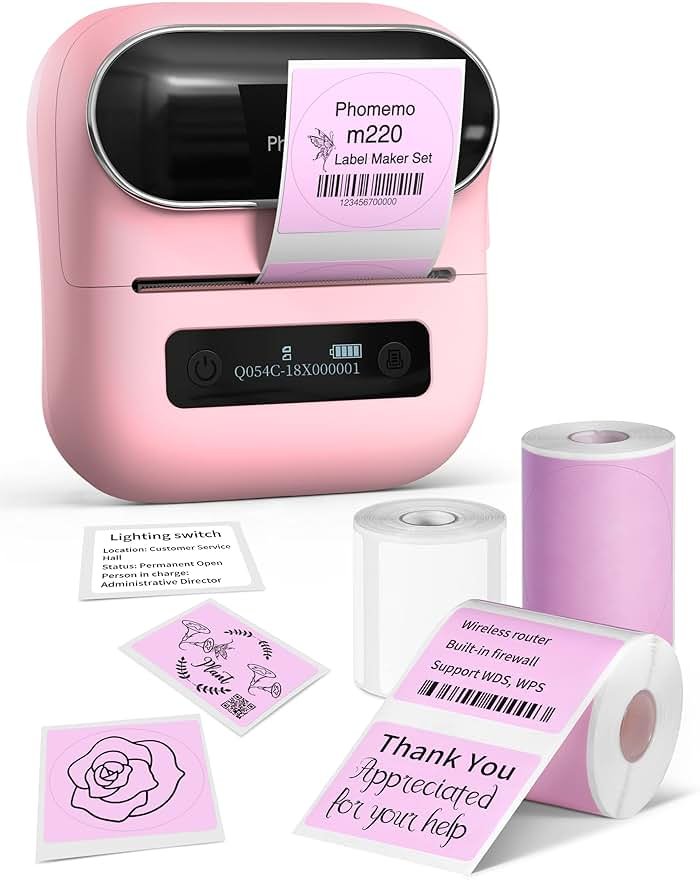 Phomemo M220 Label Maker, 3.14 Inch Bluetooth Thermal Label Printer, Compatible with Phone & PC, for Barcode, Address, Mailing, Home,Office,School - Product Image
