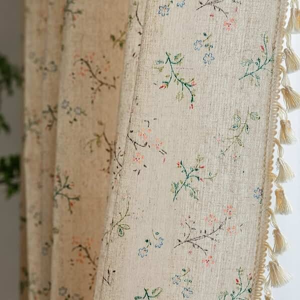 ENJOYBRIDAL Floral Bedroom Curtains 84 Inch Length 2 Panels Set Farmhouse Semi Sheer Living Room Drapes Cottagecore Boho Window Curtain Panels with Tassel Beige Rod Pocket Drapes - Product Image