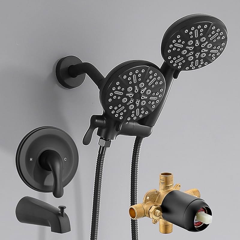 FROPO Black Shower Faucet Set with Tub Spout - Tub and Shower Faucet Combo| Dual 2 in 1 Shower System with Handheld Showerhead 3-way Water Diverter Shower Trim Kit(Pressure Balancing Valve Included) - Product Image