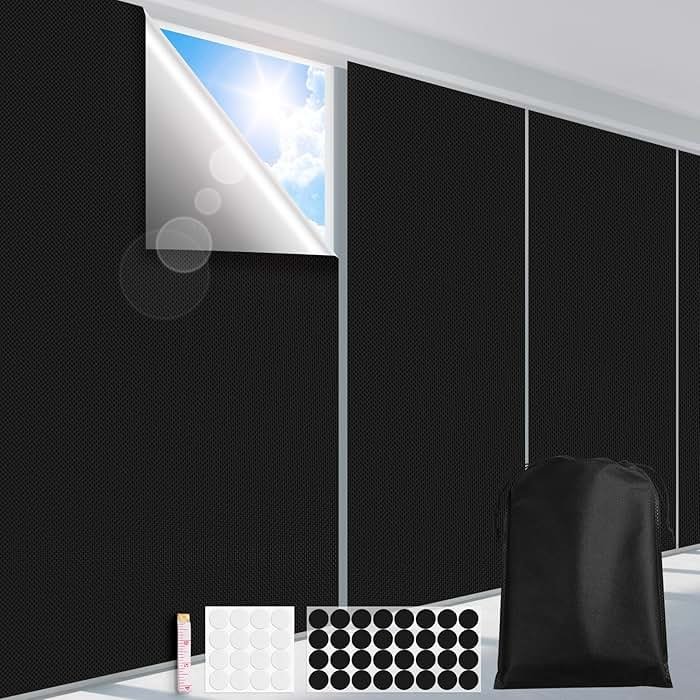 FADOTY Blackout Curtains for Bedroom, Portable 100% Black Out Window Cover Film, Cuttable Blackout Shades Fabric Sheet, No Drill Window Blinds, Sun Heat Light Blocker for Travel Media Dorm, 57'' W - Product Image