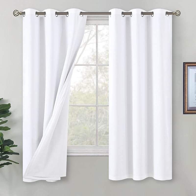 BGment White Blackout Curtains for Bedroom 63 Inch Length 2 Panels Set, Thermal Insulated Bedroom Curtains Soundproof Room Darkening Window Curtain Drapes, Each Grommet Curtains 42 Inch Wide - Product Image
