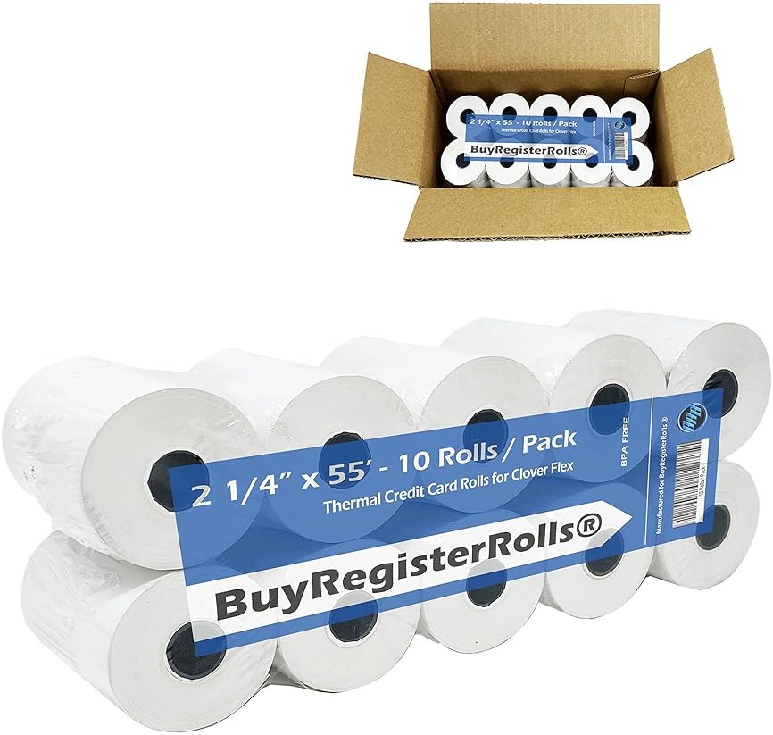 Clover Flex Receipt Paper 2 1/4 x 55 (10 rolls - 55 GSM) Thermal Paper from BuyRegisterRolls - Product Image