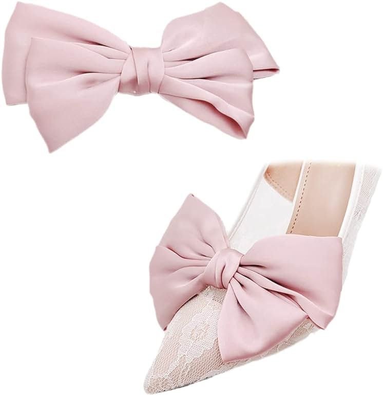 Satin Bow Shoe Clips Solid Color Dots Shoe Clips Elegant Wedding Party Shoes Decoration Bag Clothing Hair Accessories 2 Pcs - Product Image