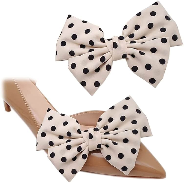 Satin Bow Shoe Clips Solid Color Dots Shoe Clips Elegant Wedding Party Shoes Decoration Bag Clothing Hair Accessories 2 Pcs - Product Image