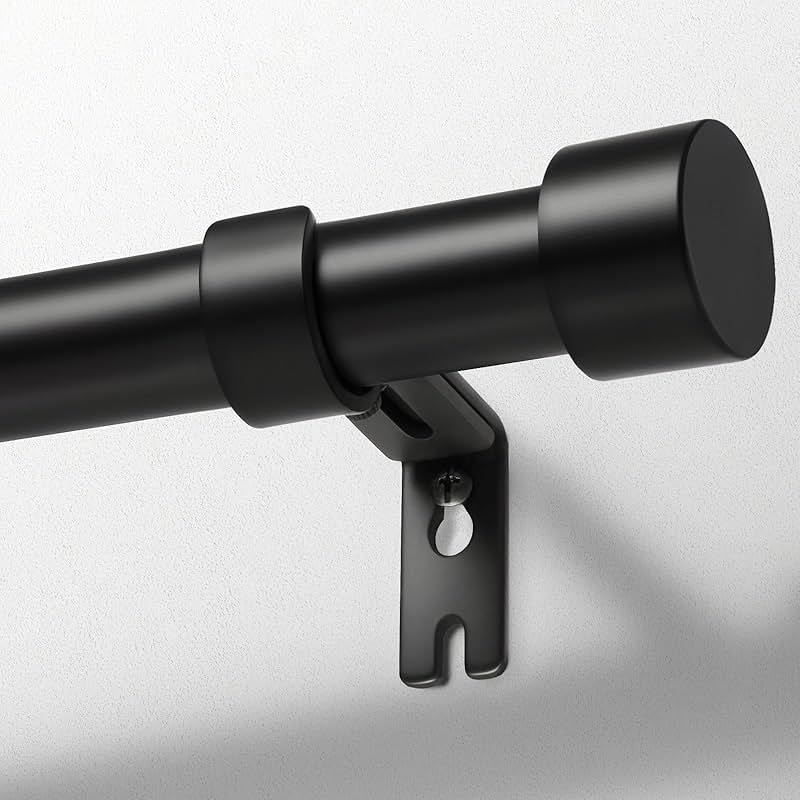 Zeerobee Curtain Rods for Windows 48 to 84, Black Curtain Rod, Adjustable 1 Inch Heavy Duty Outdoor/Indoor Modern Drapery Pole, 32"-86" - Product Image