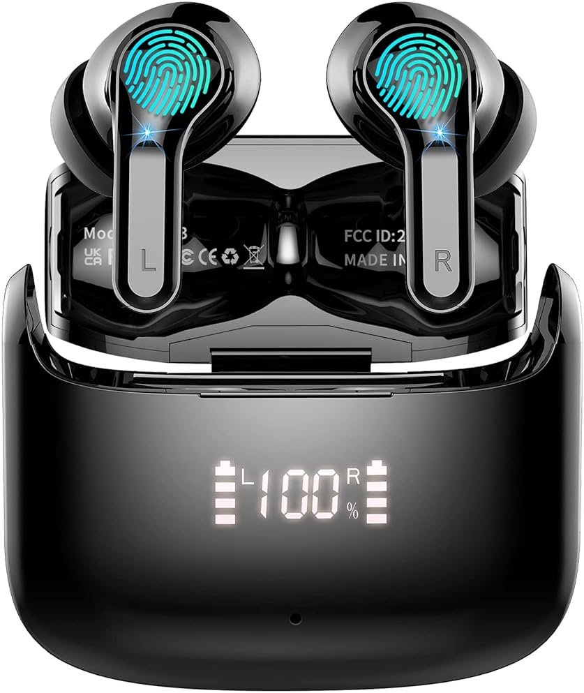 Wireless Earbuds, 2026 Bluetooth 5.4 Headphones NEW Ear Buds 40H Bass Stereo in-Ear Earphones ENC Noise Cancelling Earbuds with 4 HD Mic, USB-C LED Display IP7 Waterproof Sport Headset for Android iOS - Product Image