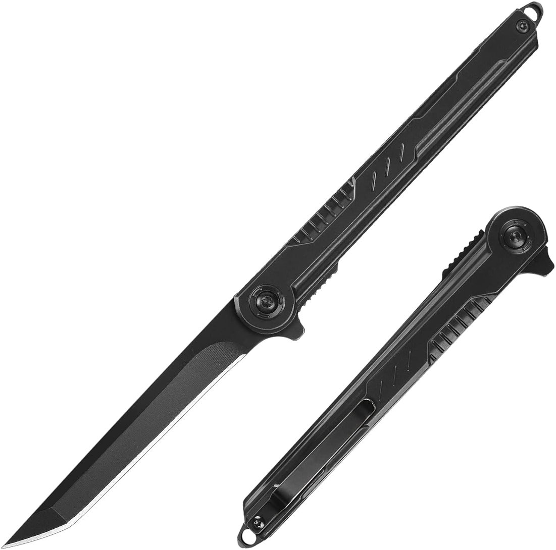 FUNBRO EDC Pocket Knife - 7CR13Mov Steel Tanto Blade, Slim Survival Knife with Clip and Liner Lock, Window Breaker for Outdoor Camping- Stocking stuffer Gifts for Men Women - Product Image