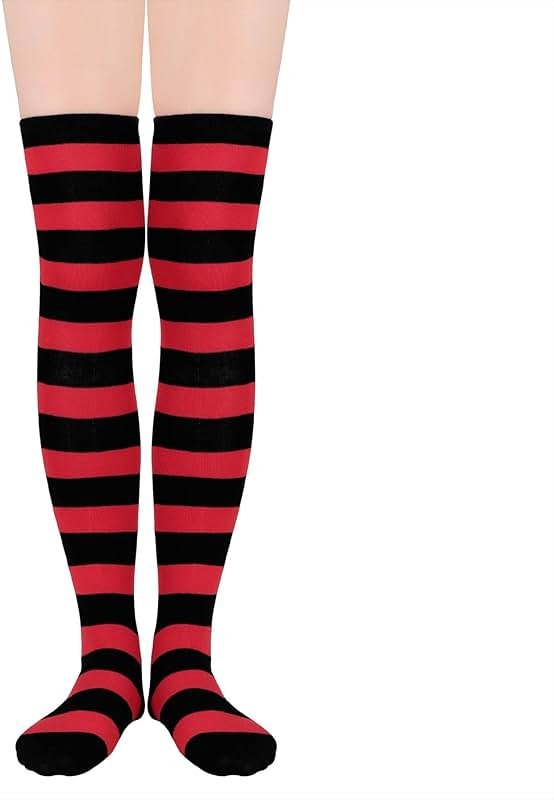 Zando Womens Thigh High Socks Striped High Knee Socks Knee High Socks for Cosplay Long Socks Over the Knee Leg Warmers - Product Image