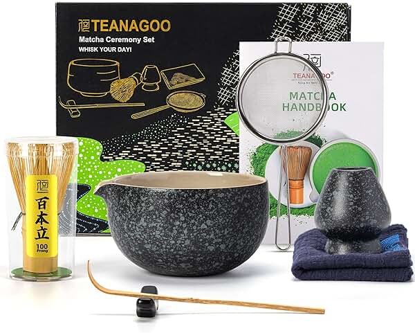 TEANAGOO Matcha Whisk Set Black,7 Pcs Matcha Set,Matcha Kit for Ceremony,Tradition Tea Set for Making Breakfast/Latte,Matcha Whisk Set with Bowl(Chawan)/Whisk and Holder,Gift for Family/Friend - Product Image