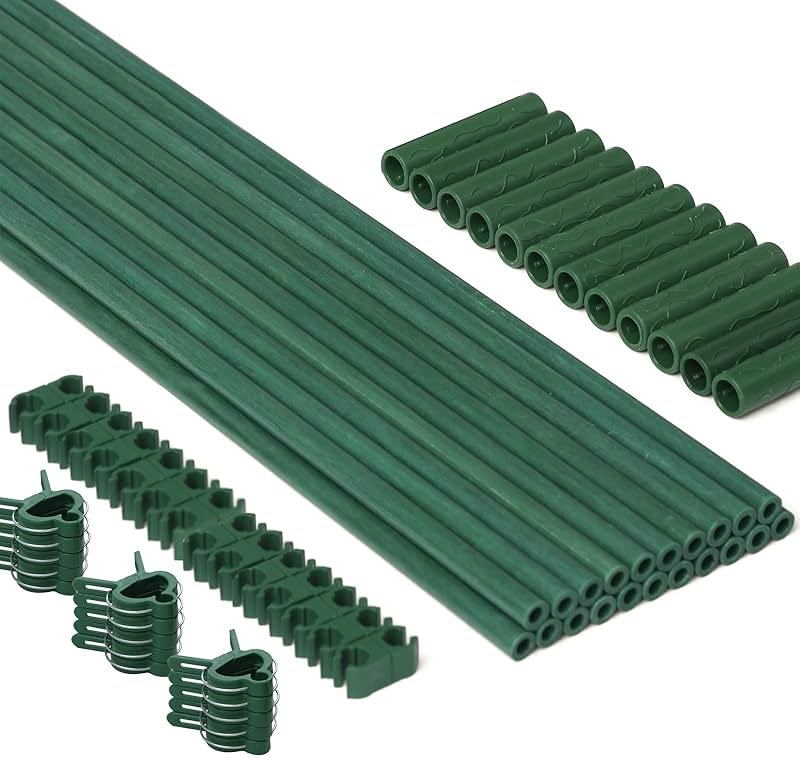 MAXPACE 62pcs Garden Stakes Kit: Includes 20 Sets of Fiberglass Plant Sticks Supports & Accessories for DIY 4ft, 5ft, 6ft, 7ft Stakes for Tomato, Vegetables, Indoor & Outdoor Gardening Supplies - Product Image