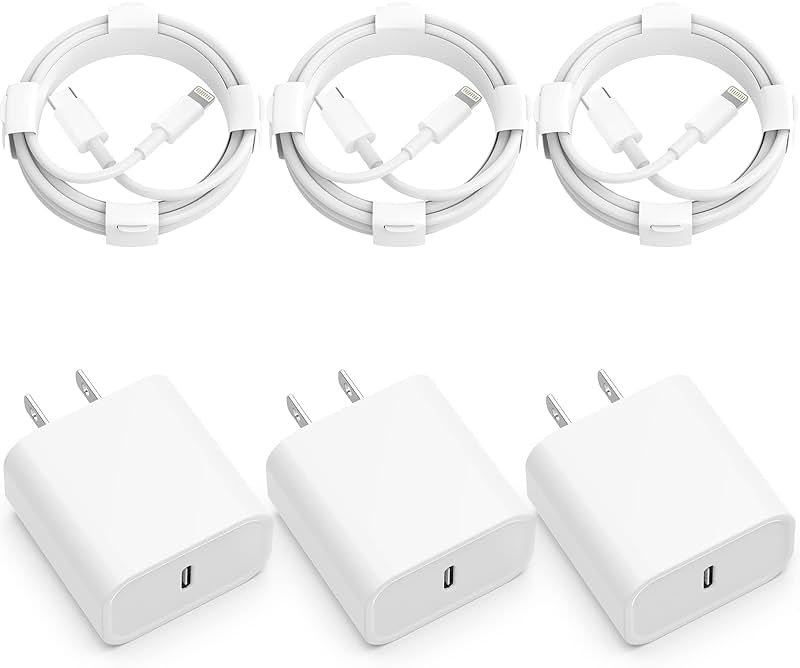 iPhone Charger Fast Charging【MFi Certified】3 Pack 20W PD USB C Wall Charger 6FT Cable Fasting Charging Adapter Compatible with iPhone 14Pro/13 Pro/12/12 Pro Max/11 Pro Max/XS Max/XS/XR/X/8 - Product Image