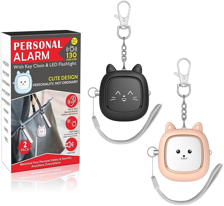 Personal Safety Alarm, VIGOROAD 2 Pack Loud 130dB Siren Emergency Panic Alarm with LED Light, Easy Pull Pin Keychain Self-Defense Security Alarm for Women, Seniors, Kids - Product Image