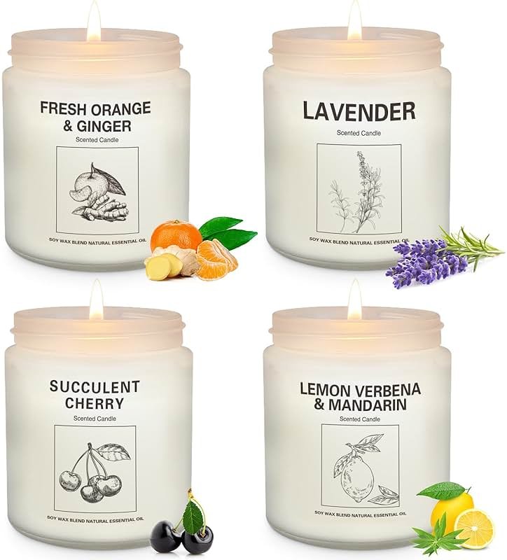 Soy Wax Scented Candle Gift Set, 4 Pack Lavender, Orange & Lemon Scents, Long Lasting Aromatherapy Candles for Home, Relaxing Gifts for Women, Perfect for Holiday, Thanksgiving & Christmas - Product Image