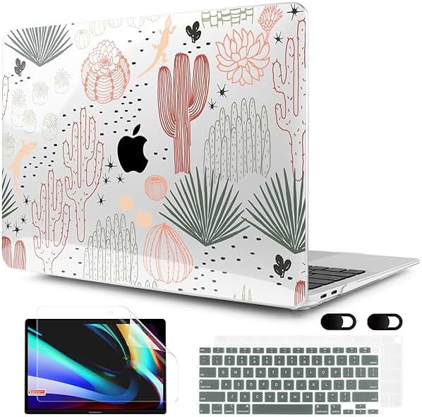 MEEgoodo for MacBook Air 13 inch Case 2021 2020 2019 2018 Released A2337 M1 A2179 A1932 with Touch ID, Plastic Hard Shell & Keyboard Cover Compatible with MacBook Air 13.3, Cacti - Product Image
