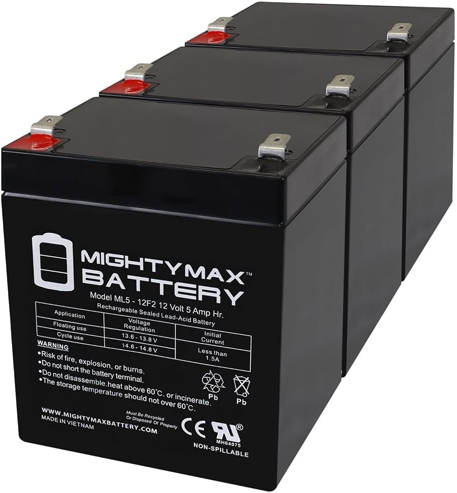 Mighty Max Battery 12V 5Ah F2 SLA Replacement Battery for Razor Junior Electric - 3 Pack - Product Image