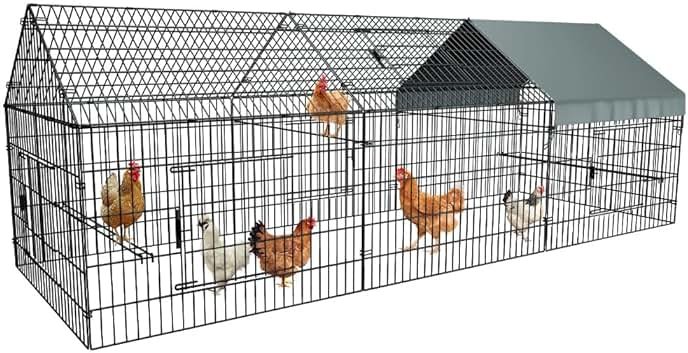 PawGiant Chicken Coop, Chicken Run Pen for Yard with Cover Outdoor Metal Portable Chicken Tractor Cage Enclosure Crate Outside for Small Animals Duck Rabbit Hen 130"×40"×40" - Product Image