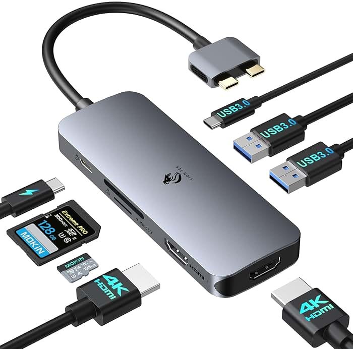 Docking Station for MacBook Pro Air, LIONWEI USB C Docking Station Dual Monitor, Dual HDMI Adapter Hub for Mac MacBook Pro with 2 HDMI, 3 USB 3.0, SD TF Card Reader and 100W PD USB C Charging Port - Product Image