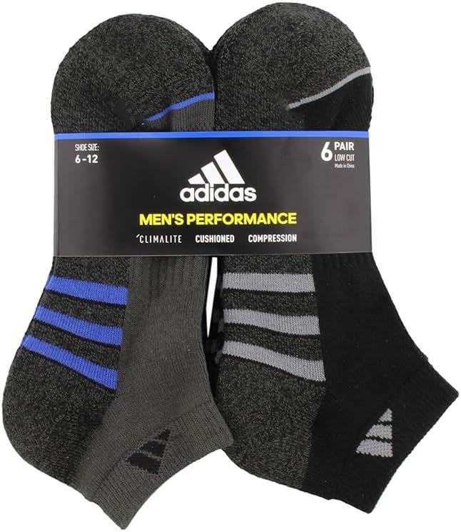 Adidas 6 Pairs Men's Low Cut Socks 6 Pack for Shoe Size 6-12 Black, Black, 6-12 - Product Image