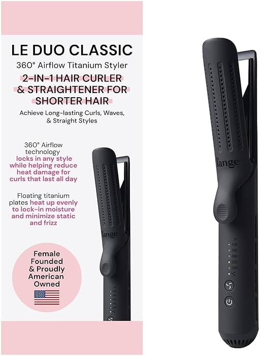 L'ANGE HAIR Le Duo Standard 360° Airflow 2 in 1 Straightener and Curler | 1 Inch Curling Wand & Titanium Flat Iron with 3.5" Plates | Hair Straightener & Curler for Short to Medium Hair (Black) - Product Image