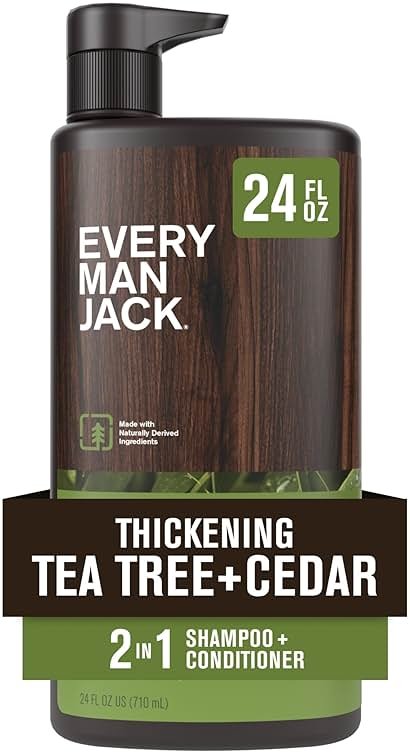 Every Man Jack Mens Shampoo and Conditioner 2 in 1 - Thickening Tea Tree - Moisturizing, Volumizing - Free of Parabens, Phthalates & Dyes - 24oz - 1 Bottle - Product Image