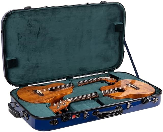 Crossrock Fiberglass Double Case with TSA Lock for Two Concert/Tenor Ukuleles-Navy Blue (CRF2020DTUNVBL) - Product Image