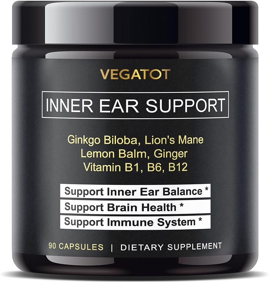 VEGATOT Inner Ear Supplement with Ginkgo Biloba Lion's Mane Lemon Balm Ginger VIT B1, B6, B12- for Dizziness Spinning Inner Ear Balance - Product Image