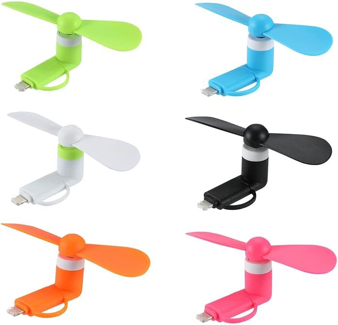 DNTESR Mini Cell Phone Fan 2-in-1 Fan Compatible for iPhone, iPad, Android Smartphone,Tablet - Colorful and Powerful- Cell Phone Summer Accessories (6-Pack) - Product Image