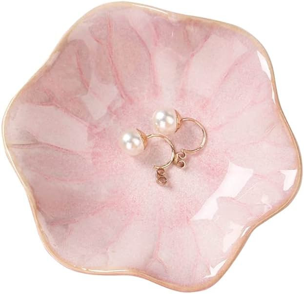 Binoster Ceramic Leaf Jewelry Dish, Pink Key Tray, Modern Jewelry Holder, Small Ring Dish, Trinket Tray, Nightstand Decor Room Decor - Product Image