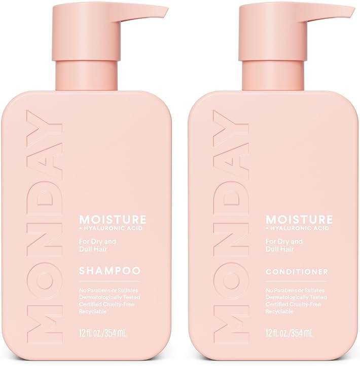 MONDAY HAIRCARE Moisture Shampoo + Conditioner Set for Dry, Coarse, Stressed, Frizzy Hair, Made with Coconut Oil, Rice Protein, Shea Butter and Vitamin E, All Natural, 12 fl oz (Pack of 2) - Product Image