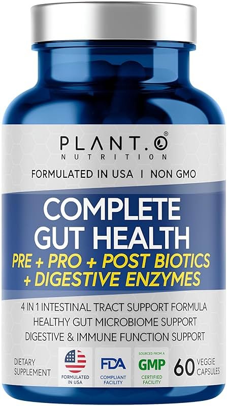 4-in-1 Gut Health Support – Prebiotics + Probiotics + Postbiotics + Digestive Enzymes for Women and Men – DE111 Spore Probiotic for Digestive Support & Bloating – Non-GMO – 60 Veggie Capsules - Product Image