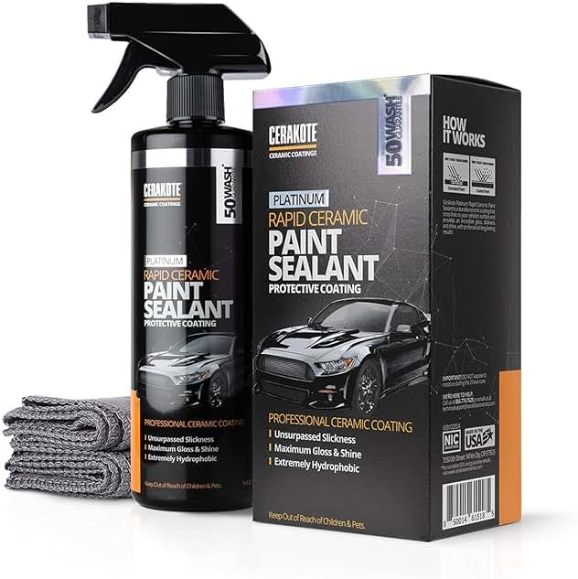 CERAKOTE® Platinum Rapid Ceramic Paint Sealant Spray - 14 oz - 50+ Wash Rating - Long Lasting Hydrophobic Coating and Protection for Cars - High-Gloss Shine - Product Image