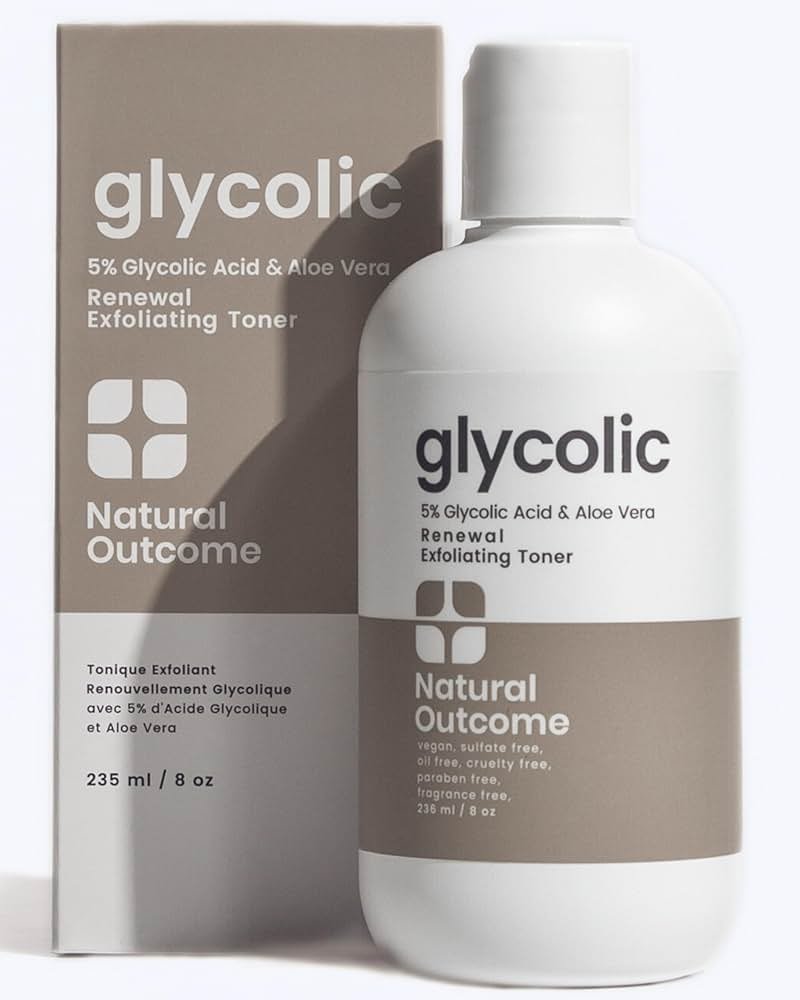 Natural Outcome Glycolic Acid Toner 5% for Face | Gentle Exfoliating Toner - with Aloe Vera & Quinoa Extract | Advance Anti-Aging Toning Solution Rejuvenates Skin & Minimizes Pore Appearance | 8 oz - Product Image