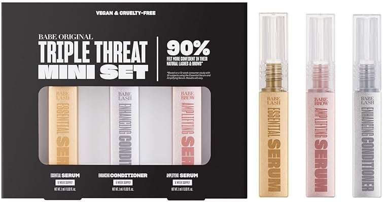 Babe Original Triple Threat Mini Set, Includes Babe Lash Essential Serum & Enhancing Conditioner + Babe Brow Amplifying Serum, 1 mL, 3 Pack - Product Image