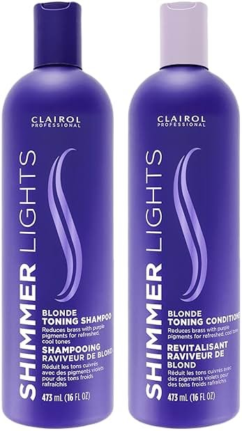 Clairol Professional Shimmer Lights Purple Shampoo & Conditioner | Neutralizes Brass & Yellow Tones | For Blonde, Silver, Gray & Highlighted Hair,*BUNDLE* - Product Image
