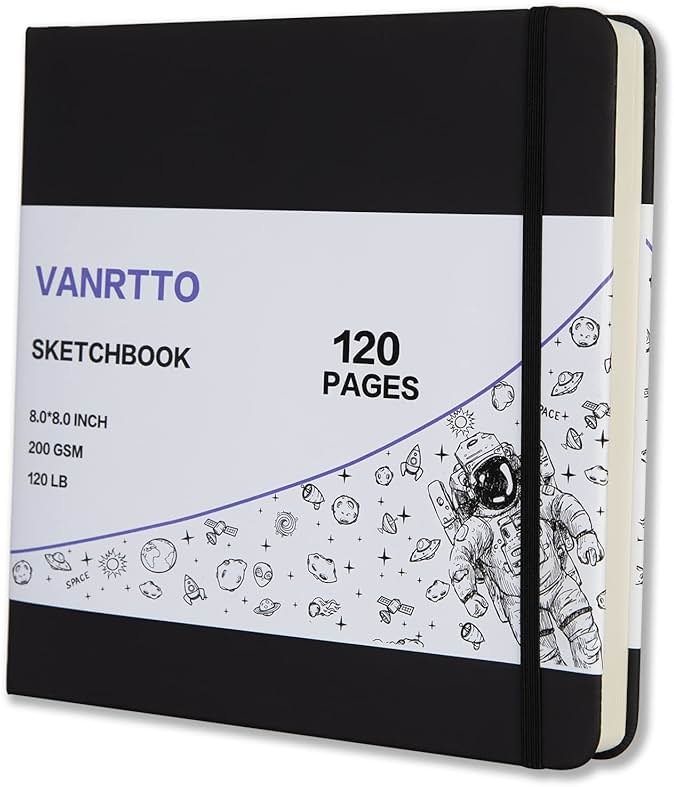Vanrtto Hardcover Square Sketch Book, Mixed Media Sketchbook 8x8 Inch | Hardcover Square Sketchbook 120lb/200GSM Sketchbook Drawing Paper for Watercolor Mixed Media, 60 Sheets/120 Pages Sketch Pad - Product Image