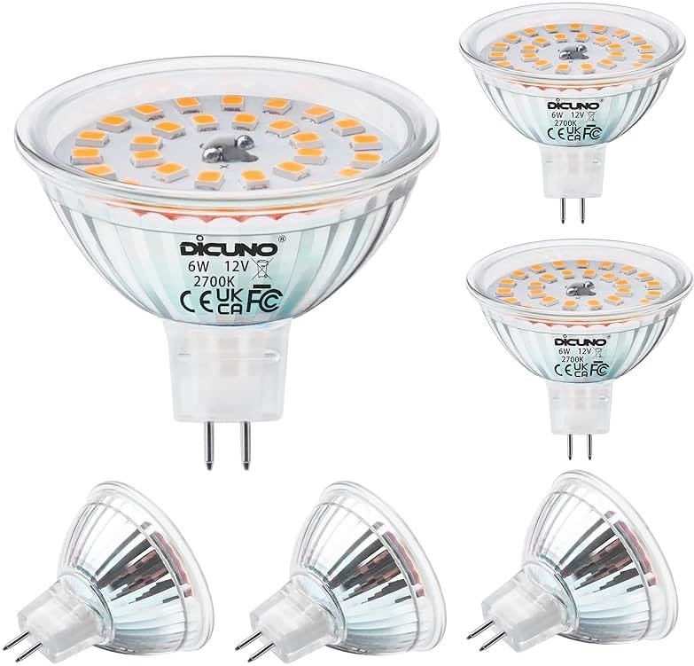 DiCUNO MR16 LED Bulbs 6W, 750LM 70W Halogen Equivalent, GU5.3 Bi-Pin Base Light Bulb 2700K Warm White, 12V Non-Dimmable 120 Degree Beam Angle, Replacement for Spotlight, Tracking Lighting, 6 Packs - Product Image