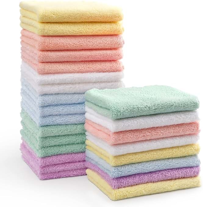 HOMEXCEL Baby Washcloths 24 Pack-Microfiber Coral Fleece Baby Bath Face Towel 7 x 9 Inch Extra Absorbent and Soft Burp Cloth and Wash Cloths for Newborn-Infants and Toddlers-Gentle On Sensitive Skin - Product Image