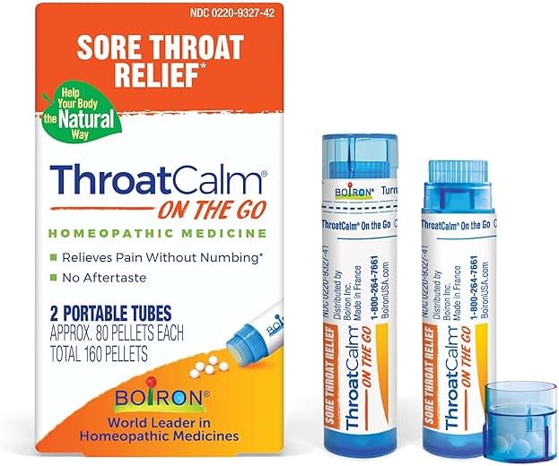 Boiron ThroatCalm On The Go Travel Essential for Relief of Sore Throat, or Scratchy, Red or Dry Throat, and Hoarseness - 2 Count (160 Pellets) - Product Image