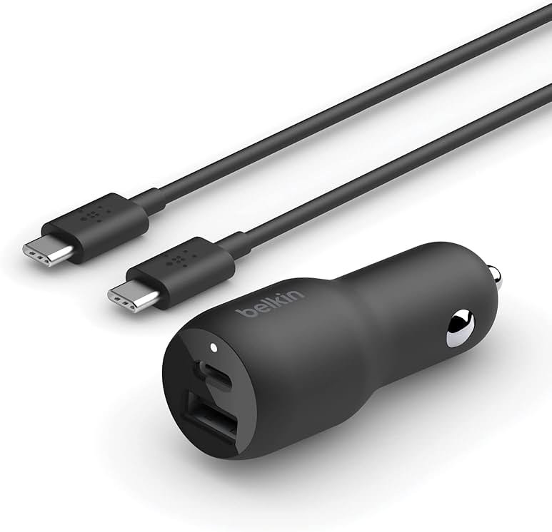 Belkin 37W Dual Port Fast Car Charger with 3.3ft USB-C Cable Included, USB-C 25W PPS Port and USB-A 12W Port for Galaxy S23, S23+, Ultra, Note20, iPhone 14, 13, 12, 11, Pro, Max, Mini and More - Product Image