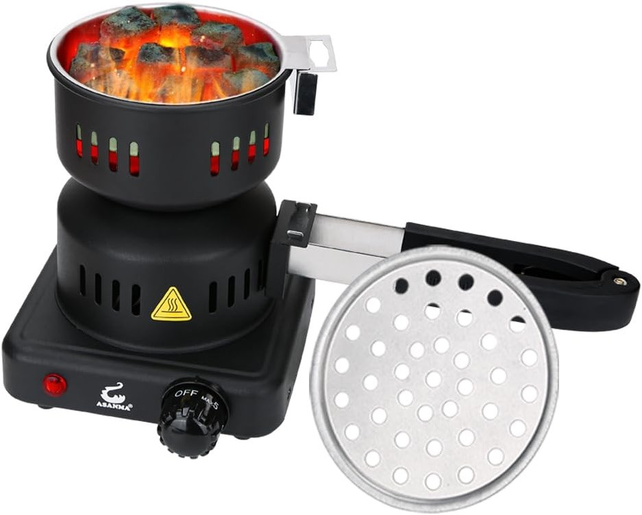 ETL Approved Charcoal Starter - Coal Burner Hot Plate Electric Stove Coconut Starter with Stainless Detachable Tongs, 4.9Ft Longer Cords, 650W Faster Heating for BBQ Kitchen etc. - Product Image