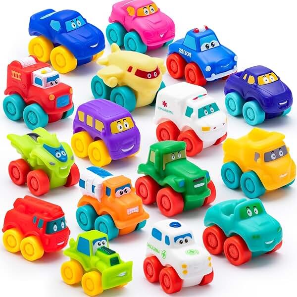 JOYIN Cartoon Cars, Soft Rubber Toy Car Set, Mini Vehicles, Bath Toy Car for Toddlers, Christmas Great Gift for Boys and Girls, Summer Beach and Pool Activity, Party Favors for Kids - Product Image
