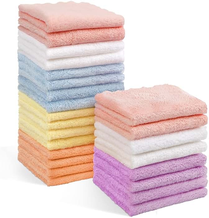 Orighty Baby Washcloths 24-Pack (7''x9''), Microfiber Coral Fleece Baby Towels, Super Soft and Absorbent Wash Cloths for Newborns, Infants and Toddlers, Gentle on Delicate Skin for Face Hands and Body - Product Image