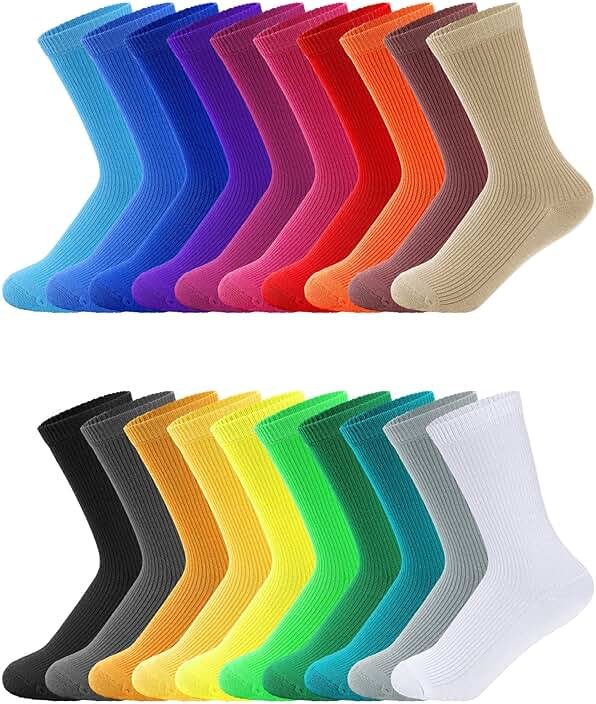 Yaomiao 20 Pairs Boys Solid Dress Socks Breathable Lightweight Cotton Crew Socks for Casual Athletic Boys Girls - Product Image