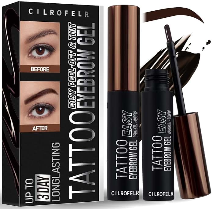 Cilrofelr Tattoo Peel Off Eyebrow Gel, Easy Tattoo Brow Peel Off Gel, Last Up to 3 Days, Waterproof, Transfer-proof, For Fuller & Defined Looking Brows, Dark Brown (2 Pack) - Product Image