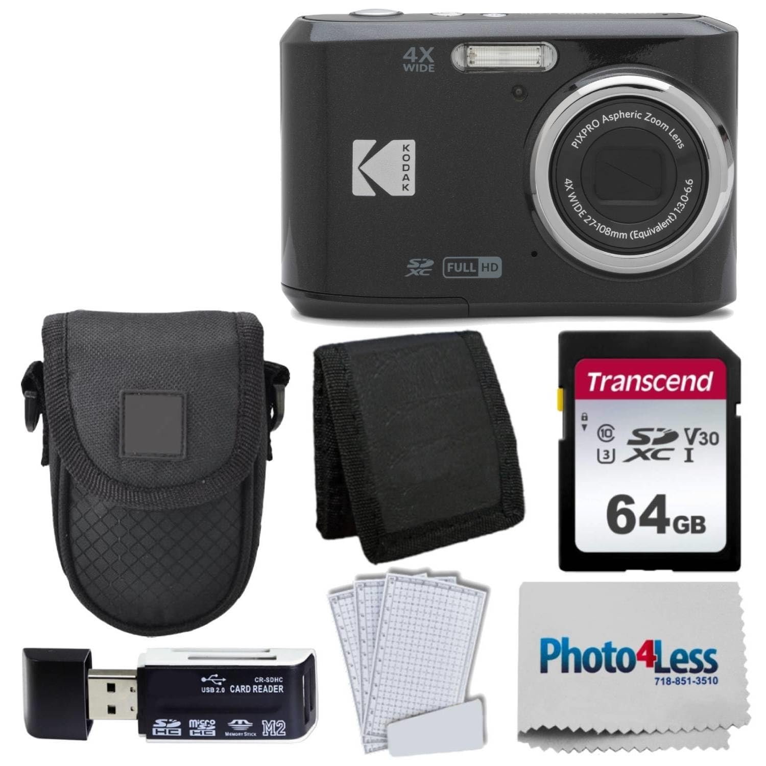 Kodak PIXPRO FZ45 Digital Camera Bundle with Black Point & Shoot Camera Case + Transcend 64GB SD Memory Card + Tri-fold Memory Card Wallet + Hi-Speed SD USB Card Reader + More (Black) - Product Image