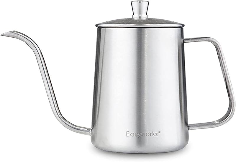 Easyworkz Gage Gooseneck Pour Over Coffee Kettle 20 oz Stainless Steel Hand Drip Long Narrow Spout, Silver - Product Image