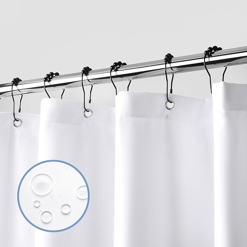 downluxe Waterproof Fabric Shower Curtain Liner, Soft Cloth Shower Liner with 3 Magnets, Machine Washable & Hotel Quality Bathroom Curtain, 70" W x 72" L, White - Product Image