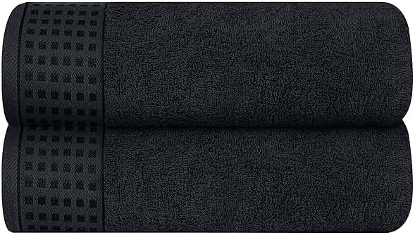 GLAMBURG 100% Cotton 2 Pack Oversized Bath Towel Set 28x55 Inches, Ultra Soft Highly Absorbant Compact Quickdry & Lightweight Large Bath Towels, Ideal for Gym Travel Camp Pool - Black - Product Image