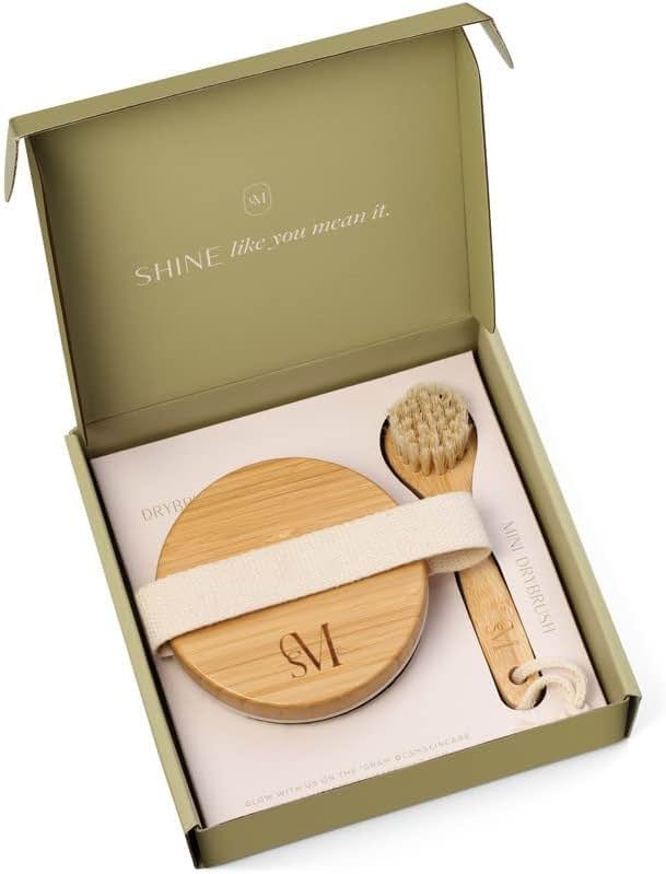 CSM Dry Brushing Body and Face Brushes for Lymphatic Drainage - Natural Boar Bristle Exfoliating Brushes with Face Brush for Cellulite, Circulation & Glowing Skin (2, Brush Set) - Product Image